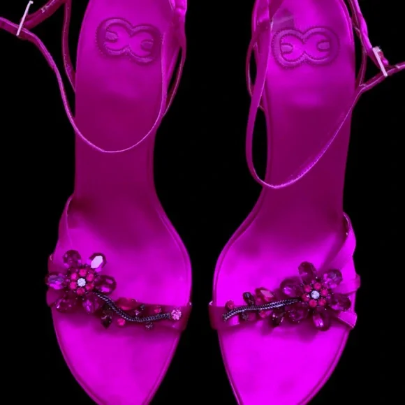 Vintage Escada Couture Diamanté Swarovski Crystal Silk Strappy Ankle Strap Heels - Picture 2 of 7